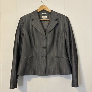 Talbots Italian Fabric Mohair Wool Blazer Jacket Gray Pinstripe 12 Work Career